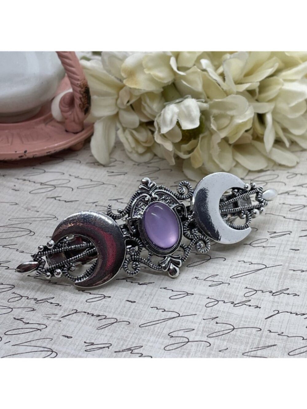 Festival Silver Purple Witch Crescent Celti Moon magic Spell Love Hair Clip Comb - Picture 5 of 12